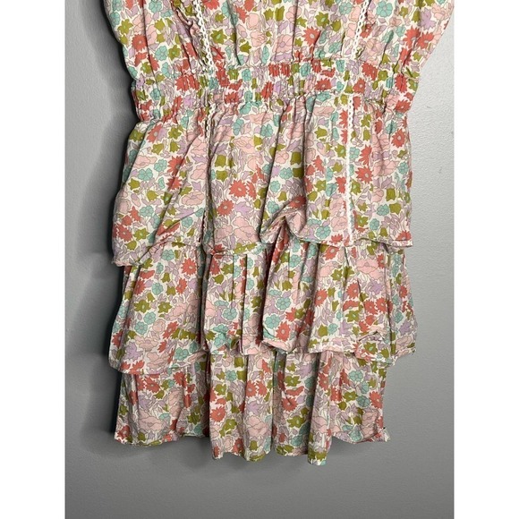 Love the Label Ines Floral Tiered Ruffle Mini Dress Cream Women's Size Medium - Picture 12 of 12